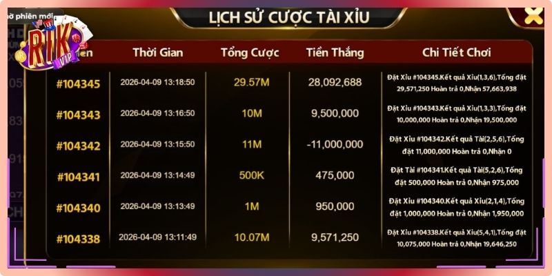 Theo dõi hệ thống lịch sử cược